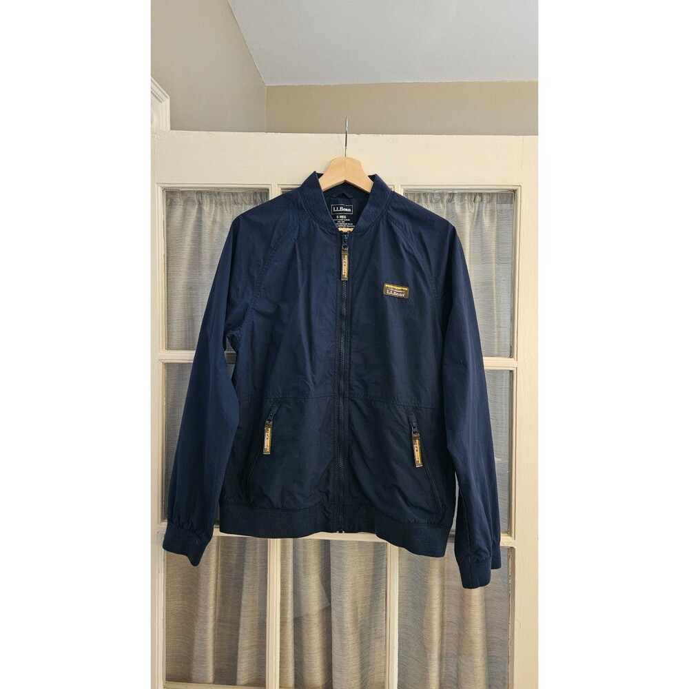 LL Bean Mens Small Reg Fleece Lined Three Season Bomber Jacket Navy Blue Zip